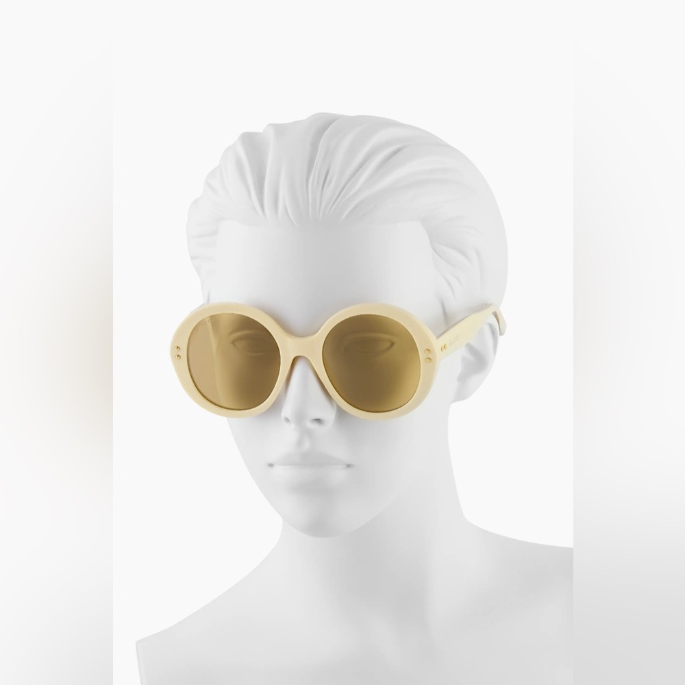 Gucci GG1081S 54mm Round Sunglasses • Cream Yellow Oval Frames • Rare & Iconic